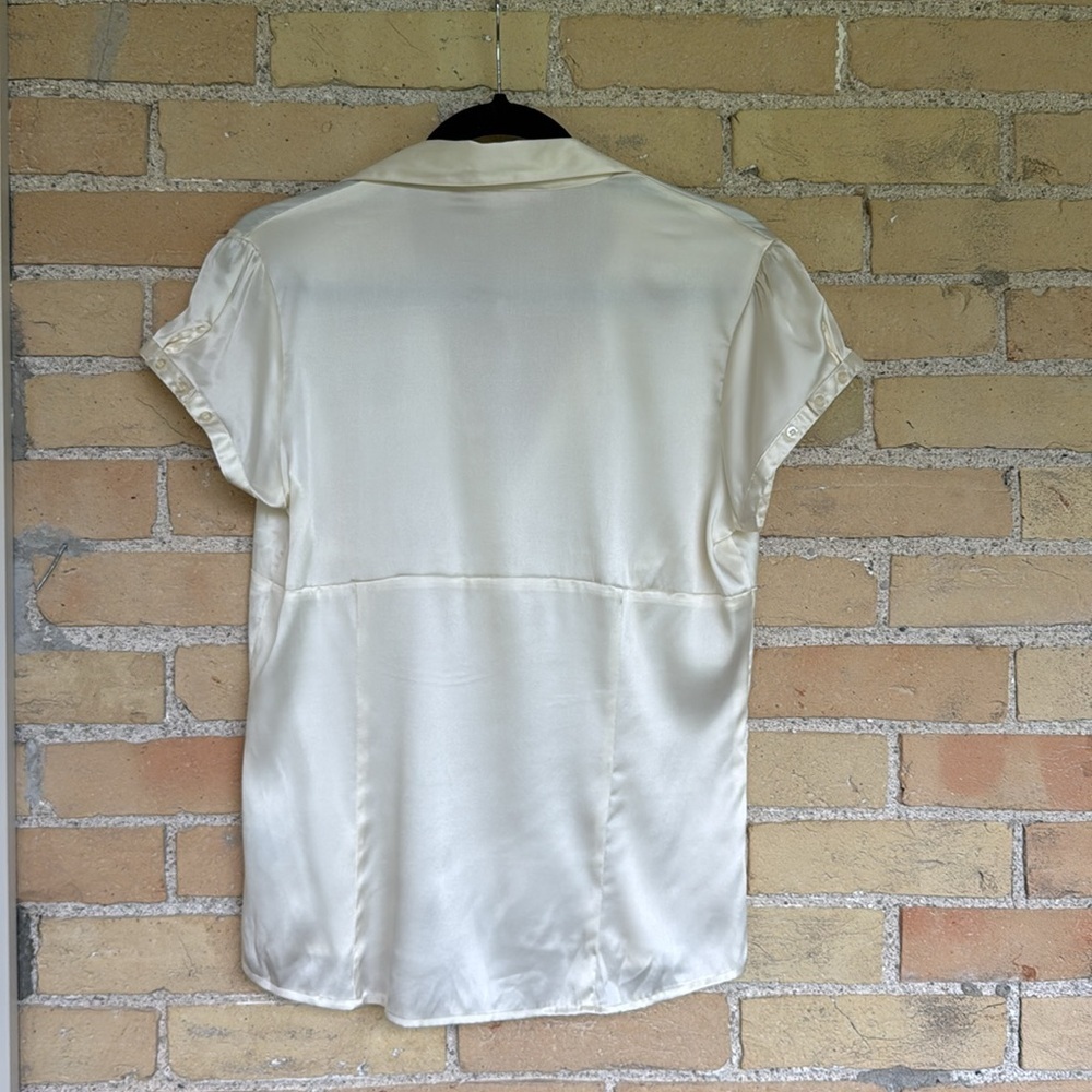 True Character Elegant Cream Silk Button-Up Blouse - Picture 3 of 3